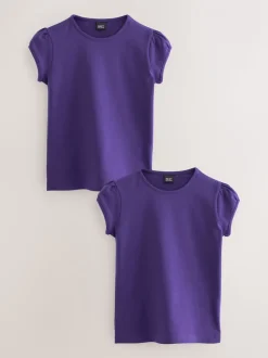 Paars - 2 -pack T-shirts met pofmouwen (3-16jaar)