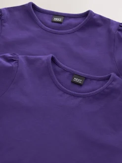 Paars - 2 -pack T-shirts met pofmouwen (3-16jaar)
