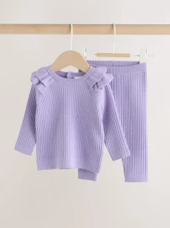 Paars - Gebreide babytrui en leggings set 2 -delig (0mnd -3jr)