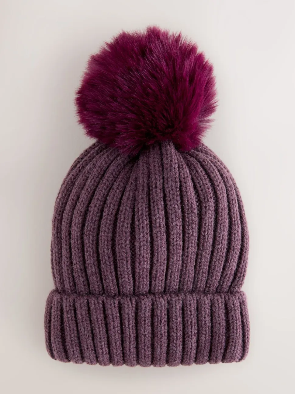 Paars - Geribbelde beanie-muts met pompon (3mnd -16jr)