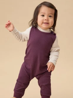 Paars - MORI Ribbed Romper Dungarees
