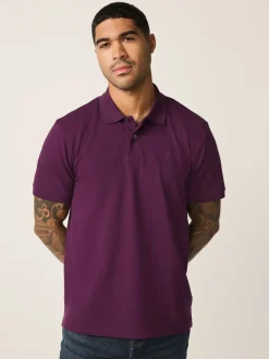 Paars - Normale Pasvorm - Piqué poloshirt met korte mouwen