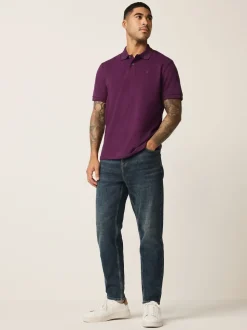 Paars - Normale Pasvorm - Piqué poloshirt met korte mouwen