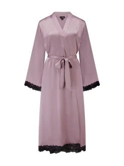 Paars - Pour Moi Dusk Satin and Lace Kimono Sleeve Dressing Gown