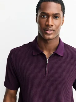 Paars - Smart poloshirt met textuur en rits