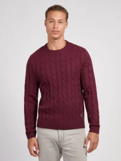 Paars - U.S. Polo Assn. Mens Cable Knit Crew Jumper