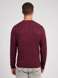 Paars - U.S. Polo Assn. Mens Cable Knit Crew Jumper