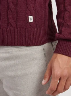 Paars - U.S. Polo Assn. Mens Cable Knit Crew Jumper
