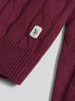 Paars - U.S. Polo Assn. Mens Cable Knit Crew Jumper