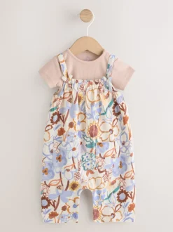 Paars met bloemen - Babyjersey bretelbroeken en Bodysuits Set van 2 stuks (0maanden -3jaar)