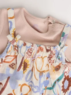 Paars met bloemen - Babyjersey bretelbroeken en Bodysuits Set van 2 stuks (0maanden -3jaar)
