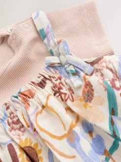 Paars met bloemen - Babyjersey bretelbroeken en Bodysuits Set van 2 stuks (0maanden -3jaar)