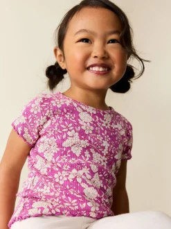 Paars met bloemen - Short Sleeve Rib T-Shirt (3mths-7yrs)