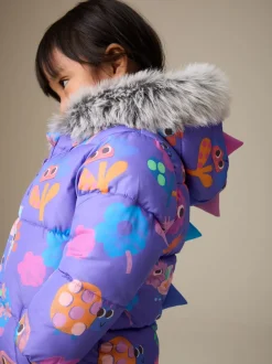 Paars met figuurtjes - Regenbestendig sneeuwpak met imitatiebont (3mnd-7jr)
