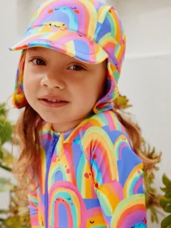Paars met regenboog - Legionnairezwemhoed (3 mnd-10 jr)