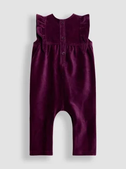 Paars met vlinderprint - JoJo Maman Bébé Appliqué Velour Dungarees & Top Set
