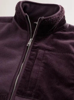 Paarsblauw - Cord Block Zip Through Funnel Fleece
