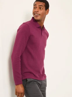 Paarsblauw - FatFace Long Sleeve Ribbed Polo