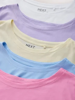 Paars/blauw/botergeel/roze/wit - Set van 5 T-shirts met kapmouwtjes