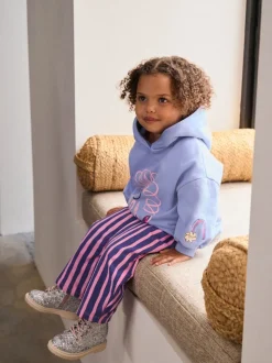 Paarse gestreepte bloem - Set met hoodie en joggingbroek met rechte wijde pijpen (3mnd -7jr)