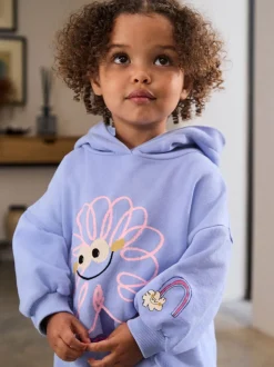 Paarse gestreepte bloem - Set met hoodie en joggingbroek met rechte wijde pijpen (3mnd -7jr)