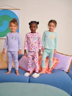Paarse kattenprint - Verpakking van 3 knusse pyjama's (9 mnd-10 jr)
