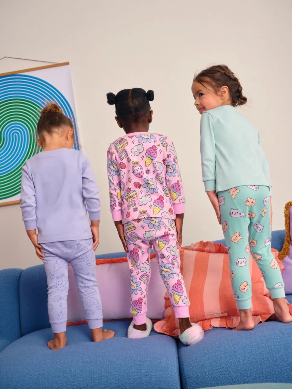 Paarse kattenprint - Verpakking van 3 knusse pyjama's (9 mnd-10 jr)