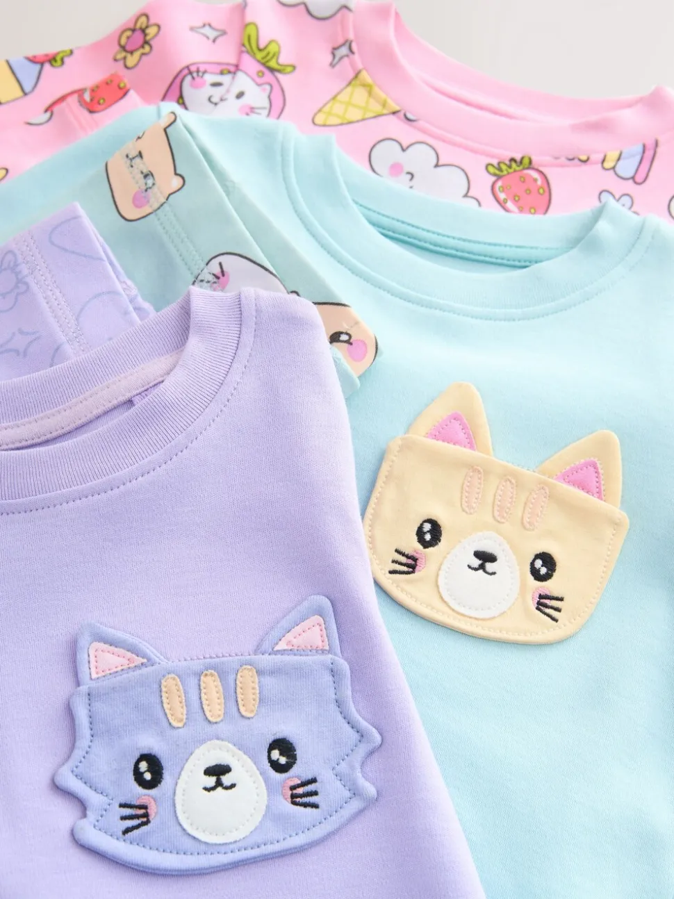 Paarse kattenprint - Verpakking van 3 knusse pyjama's (9 mnd-10 jr)