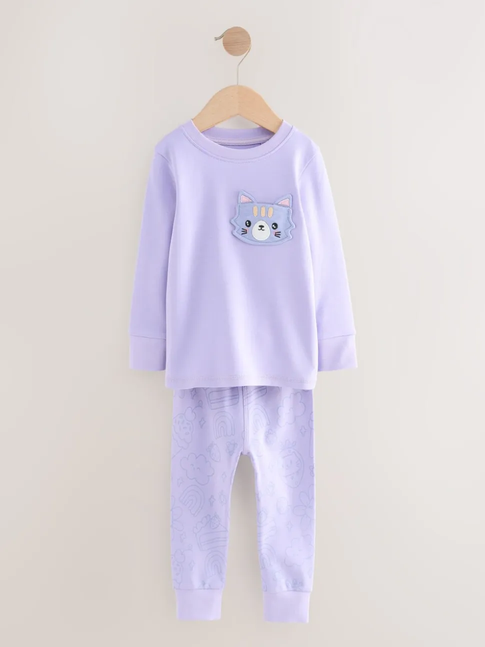 Paarse kattenprint - Verpakking van 3 knusse pyjama's (9 mnd-10 jr)