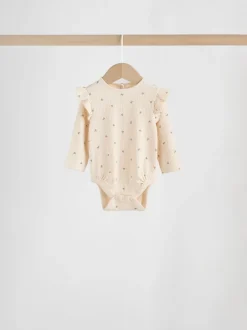 Paars/geel/crème met fijne print - Verpakking van 4 babyrompers met lange mouwen en ruches (0mnd-2jr)
