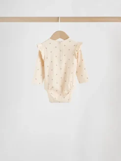 Paars/geel/crème met fijne print - Verpakking van 4 babyrompers met lange mouwen en ruches (0mnd-2jr)
