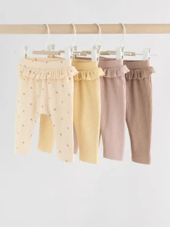 Paars/geel/crème met fijne print - Verpakking van 4 babyleggings (0 mnd -2 jr)