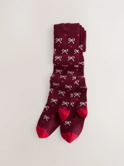 Paarsrood - Cotton Rich Bow Tights