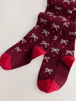 Paarsrood - Cotton Rich Bow Tights