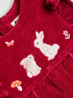 Paarsrood met konijnenprint - JoJo Maman Bébé Appliqué Velour Dungarees & Top Set