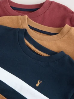 Paarsrood/bruin/marineblauw - Kleurblok T-shirts met lange mouwen 3 verpakking (3-16jr)