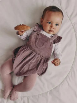 Paars/wit - Corduroy Baby Rompertje en Bodysuit met Lange mouwen en Panty's 3 -delige Set (0mnd -2jr)