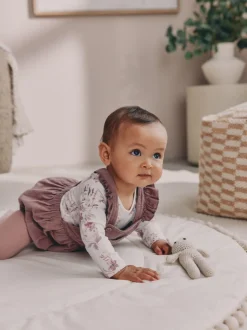 Paars/wit - Corduroy Baby Rompertje en Bodysuit met Lange mouwen en Panty's 3 -delige Set (0mnd -2jr)