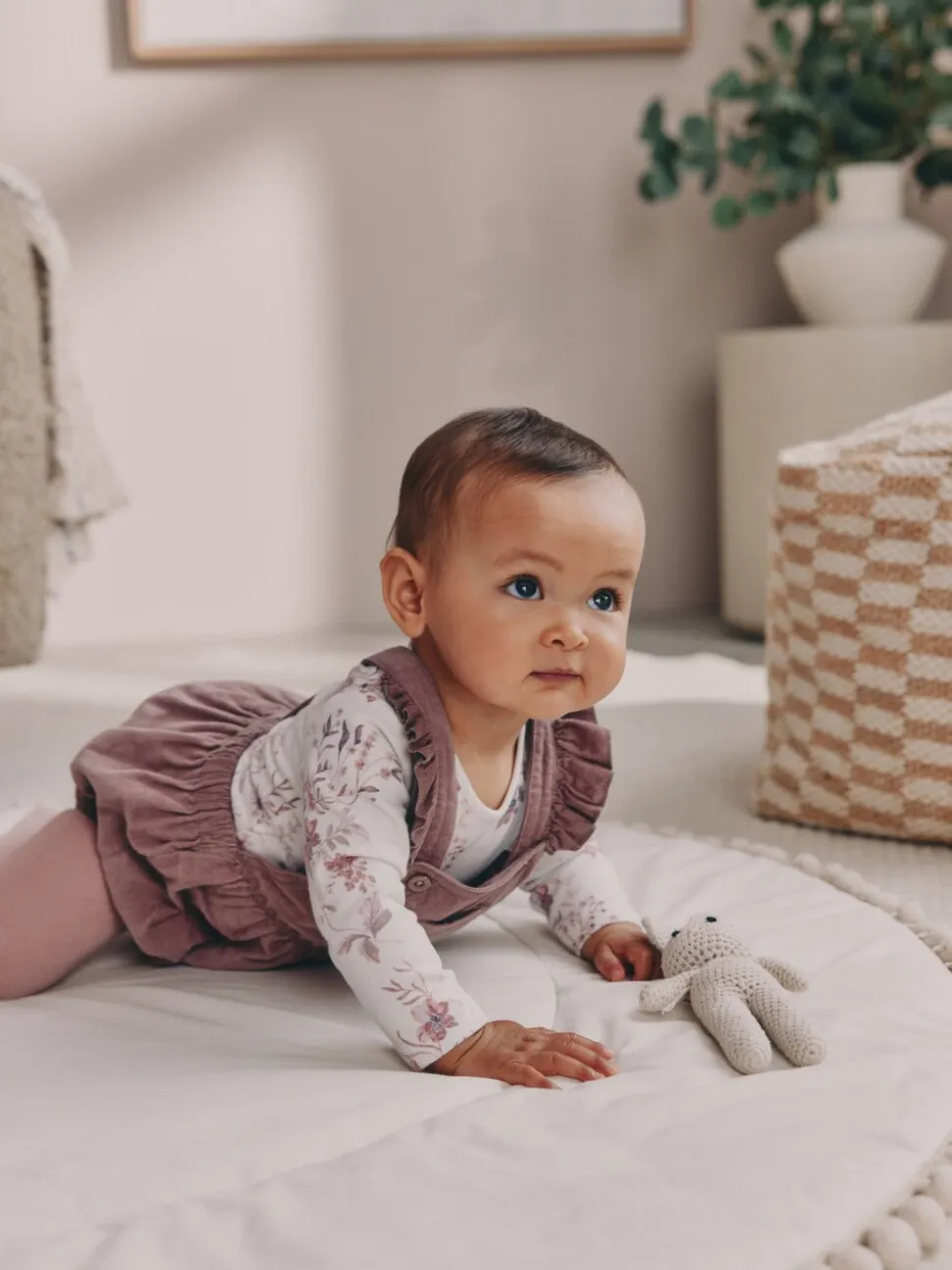 Paars/wit - Corduroy Baby Rompertje en Bodysuit met Lange mouwen en Panty's 3 -delige Set (0mnd -2jr)