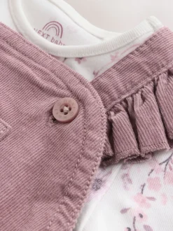 Paars/wit - Corduroy Baby Rompertje en Bodysuit met Lange mouwen en Panty's 3 -delige Set (0mnd -2jr)