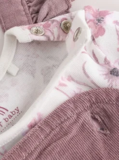 Paars/wit - Corduroy Baby Rompertje en Bodysuit met Lange mouwen en Panty's 3 -delige Set (0mnd -2jr)