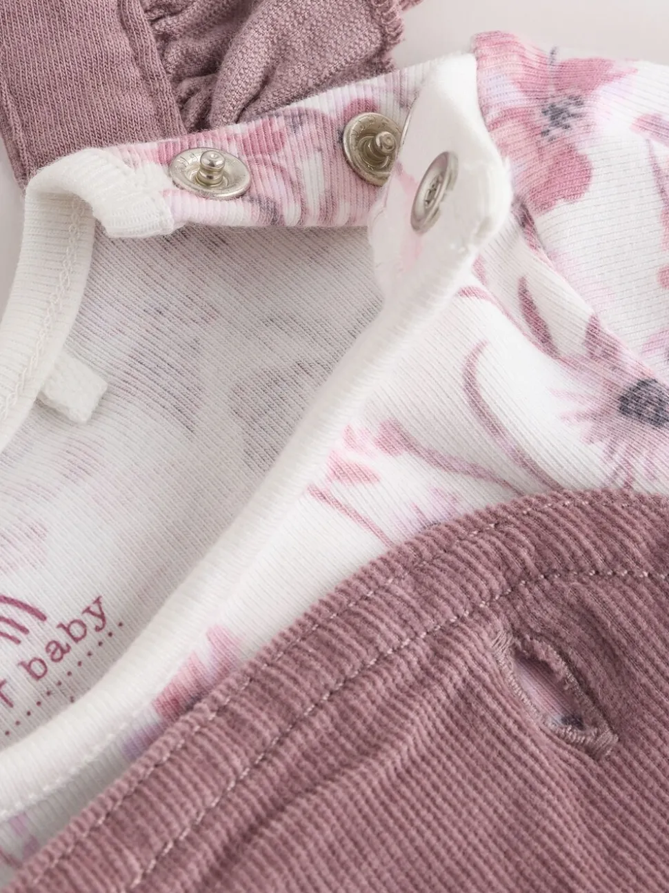 Paars/wit - Corduroy Baby Rompertje en Bodysuit met Lange mouwen en Panty's 3 -delige Set (0mnd -2jr)