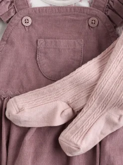 Paars/wit - Corduroy Baby Rompertje en Bodysuit met Lange mouwen en Panty's 3 -delige Set (0mnd -2jr)