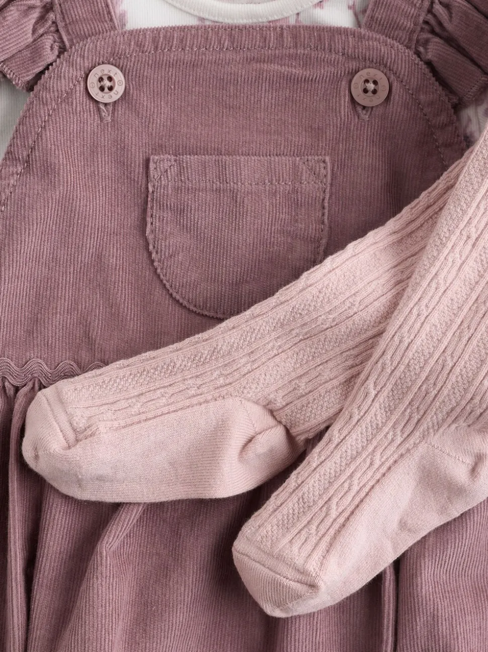Paars/wit - Corduroy Baby Rompertje en Bodysuit met Lange mouwen en Panty's 3 -delige Set (0mnd -2jr)