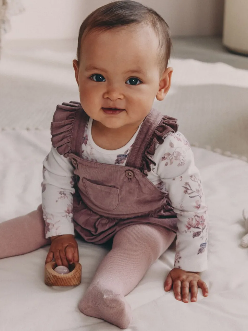 Paars/wit - Corduroy Baby Rompertje en Bodysuit met Lange mouwen en Panty's 3 -delige Set (0mnd -2jr)