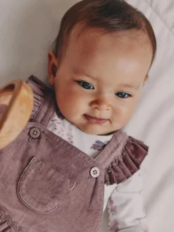 Paars/wit - Corduroy Baby Rompertje en Bodysuit met Lange mouwen en Panty's 3 -delige Set (0mnd -2jr)
