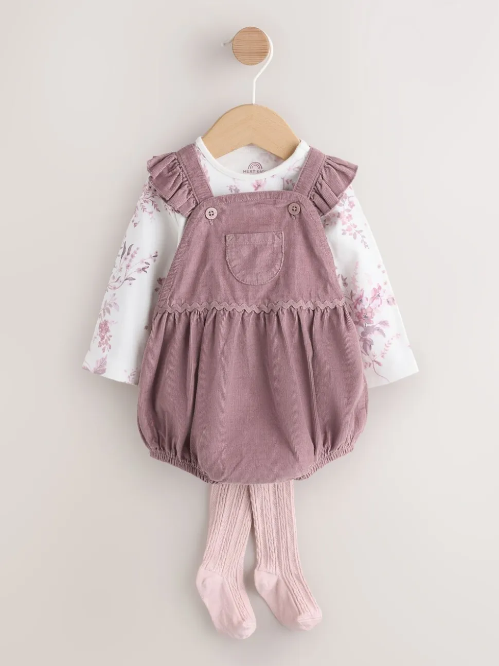 Paars/wit - Corduroy Baby Rompertje en Bodysuit met Lange mouwen en Panty's 3 -delige Set (0mnd -2jr)