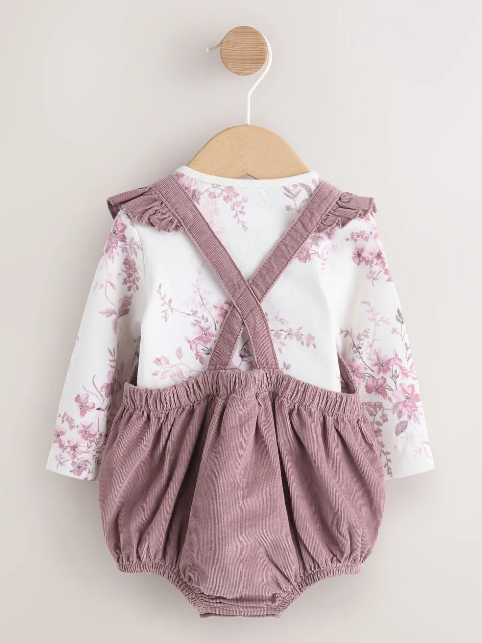Paars/wit - Corduroy Baby Rompertje en Bodysuit met Lange mouwen en Panty's 3 -delige Set (0mnd -2jr)