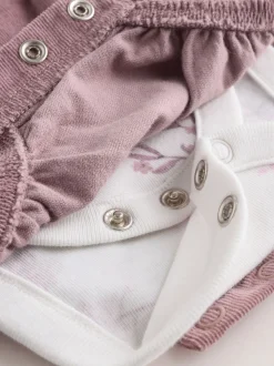 Paars/wit - Corduroy Baby Rompertje en Bodysuit met Lange mouwen en Panty's 3 -delige Set (0mnd -2jr)