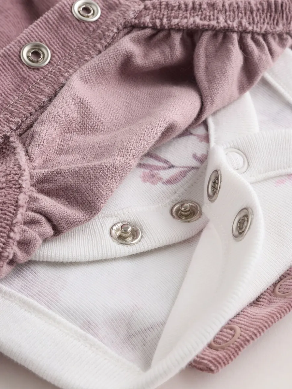 Paars/wit - Corduroy Baby Rompertje en Bodysuit met Lange mouwen en Panty's 3 -delige Set (0mnd -2jr)